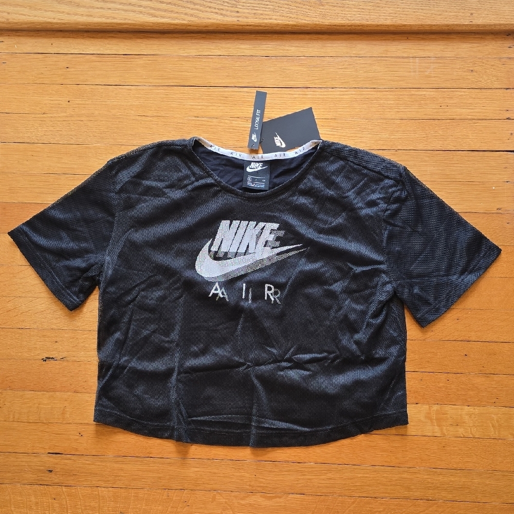 NWT, Nike Air, Two-Layer, Mesh Crop Top, Black & White, Women's S
